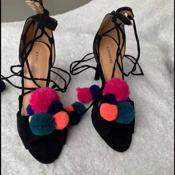 Pom-Pom lace up Stilettos - Picture 2 of 4